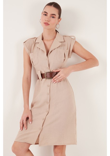 Regular Fit Kemerli V Yaka Elbise Kadın Elbise 611El364 modelleri