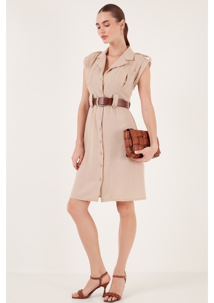 Regular Fit Kemerli V Yaka Elbise Kadın Elbise 611El364 fırsatları