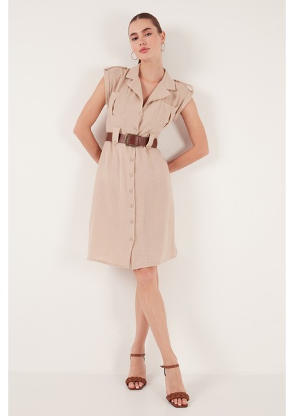 Regular Fit Kemerli V Yaka Elbise Kadın Elbise 611El364 indirimleri