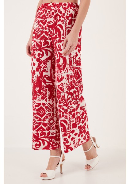 Desenli Yüksek Bel Geniş Paça Pantolon Bayan Pantolon 5865681 fiyatları