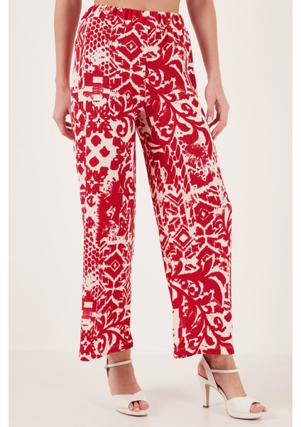 Desenli Yüksek Bel Geniş Paça Pantolon Bayan Pantolon 5865681 modelleri