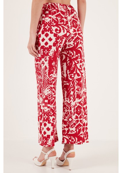 Desenli Yüksek Bel Geniş Paça Pantolon Bayan Pantolon 5865681 fırsatları