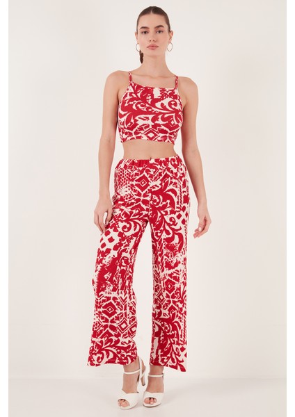 Desenli Yüksek Bel Geniş Paça Pantolon Bayan Pantolon 5865681 indirimleri