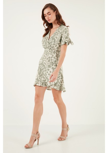 Desenli Regular Fit Kruvaze Yaka Mini Elbise Kadın Elbise 5865725 modelleri