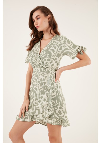 Desenli Regular Fit Kruvaze Yaka Mini Elbise Kadın Elbise 5865725 fırsatları