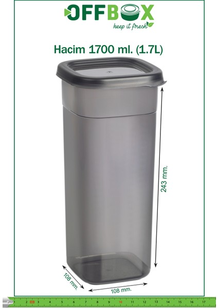 Kare Erzak Saklama Kabı Baharatlık K-1700 12'li Set 1,7 Litre 20 Etiket Hediyeli Antrasit