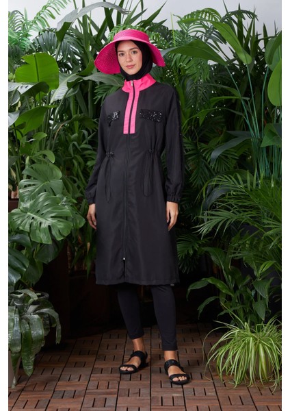Üstü Paraşüt Kumaş Altı Likralı Mayo Kumaşı Payet Detaylı Kadın Tesettür Mayo 36242
