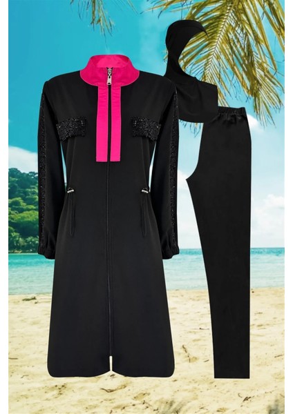 Üstü Paraşüt Kumaş Altı Likralı Mayo Kumaşı Payet Detaylı Kadın Tesettür Mayo 36242 indirimleri