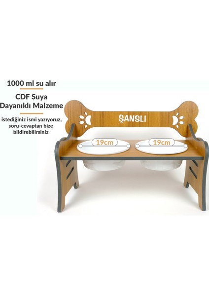 Suya Dayanıklı Ahşap Özel Isim Baskılı Seramik Kaseli Kademeli Köpek Mama ve Su Kabı Stantı fiyatları