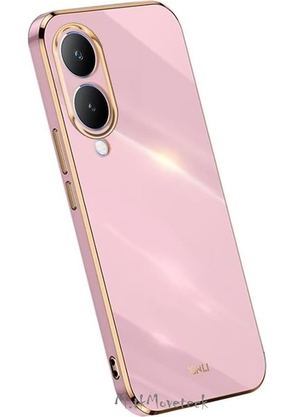 Vivo Y17S Kılıf Kamera Korumalı Parlak Gold Altın Kenarlı Yumuşak Silikon Kapak Zırh Tank