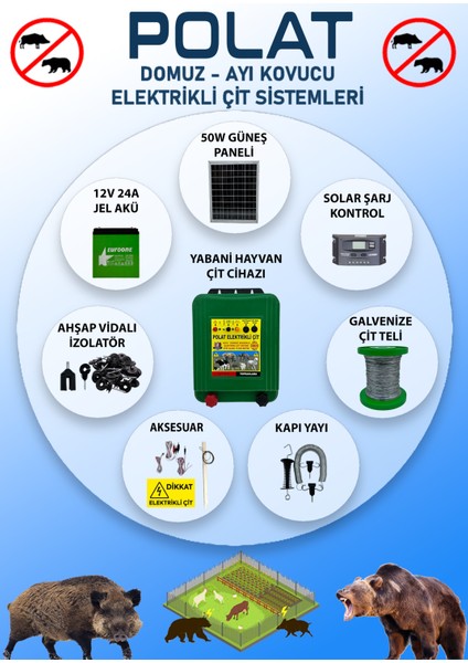 POLAT GÜNEŞ PANELLİ PRO 1500 Metre (15-20 DÖNÜM) Elektrikli Çit