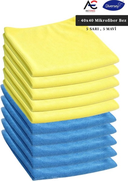 Solare Microjet Mikrofiber Temizlik Bezi 40X40CM 5 Adet Mavi 5 Adet Sarı