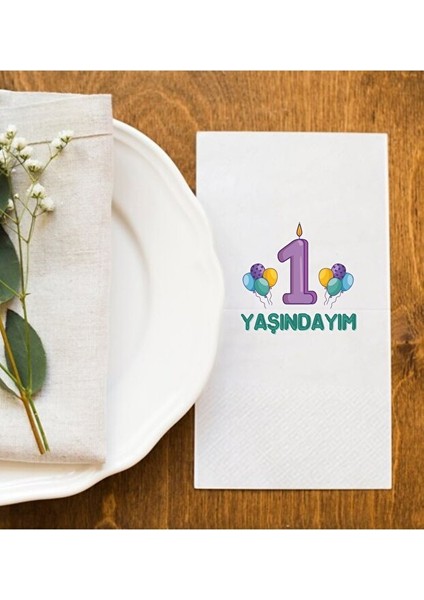 1 Yaşındayım Doğum Günü Parti Baskı Peçete Sunum Peçetesi 50 Adet
