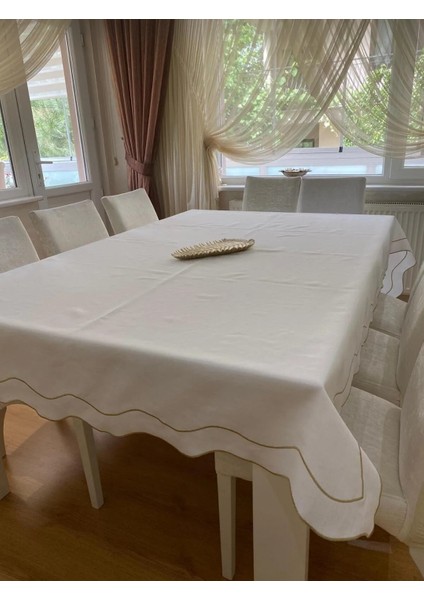 Krem Wave Masa Örtüsü 12 Kişilik