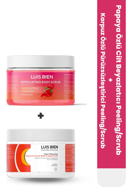 Luis Bien Papaya Özlü Cilt Beyazlatıcı & Karpuz Özlü Pürüzsüzleştirici Peeling/Scrub 2'Li Set