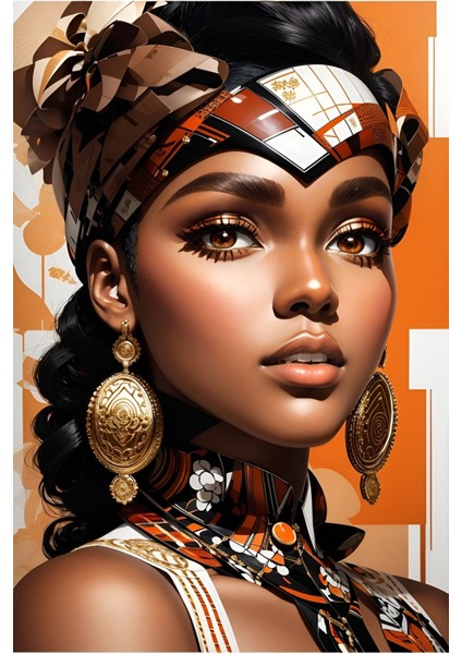Renkli Baskılı Sayılarla Boyama Hobi Seti (Çerçeveli-Büyük Boy) 80X100 Cm: Afrika Güzeli 10