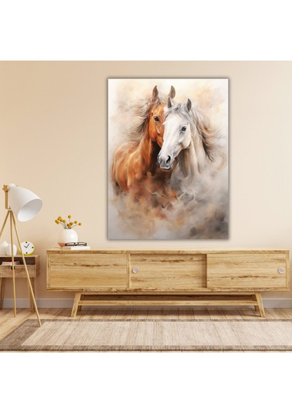 Renkli Baskılı Sayılarla Boyama Hobi Seti (Çerçeveli-Büyük Boy) 80X100 Cm: Asil Atlar