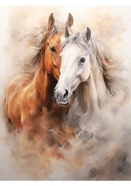 Renkli Baskılı Sayılarla Boyama Hobi Seti (Çerçeveli-Büyük Boy) 80X100 Cm: Asil Atlar
