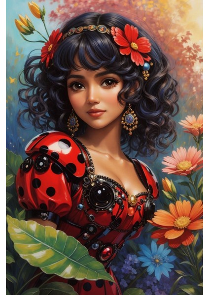 Renkli Baskılı Sayılarla Boyama Hobi Seti (Çerçeveli-Büyük Boy) 80X100 Cm: Çiçekli Kız
