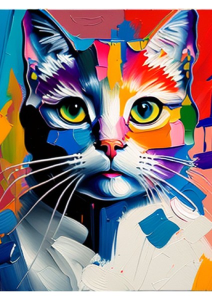 Renkli Baskılı Sayılarla Boyama Hobi Seti (Çerçeveli-Büyük Boy) 80X100 Cm: Kedicik 6