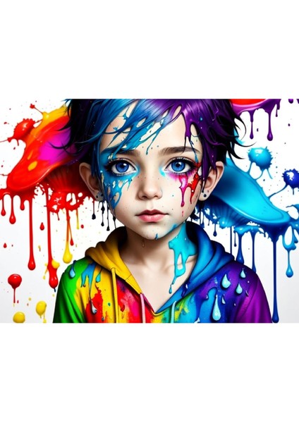 Renkli Baskılı Sayılarla Boyama Hobi Seti (Çerçeveli-Büyük Boy) 80X100 Cm: Masum Çocuk