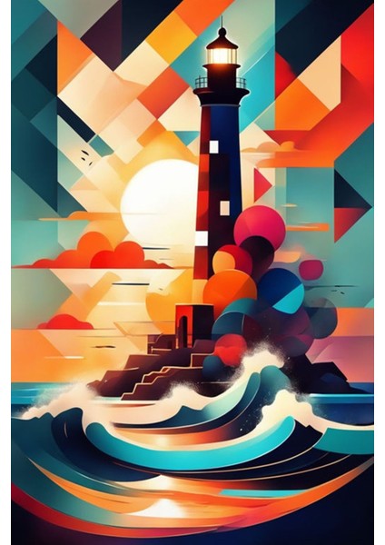 Renkli Baskılı Sayılarla Boyama Hobi Seti (Çerçeveli-Büyük Boy) 80X100 Cm: Deniz Feneri 4