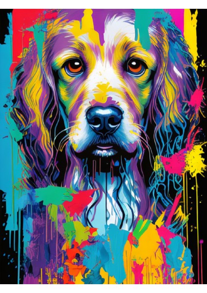 Renkli Baskılı Sayılarla Boyama Hobi Seti (Çerçeveli-Büyük Boy) 80X100 Cm: Renkli Köpek
