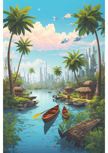 Renkli Baskılı Sayılarla Boyama Hobi Seti (Çerçeveli-Büyük Boy) 80X100 Cm: Ada ve Tatil 2