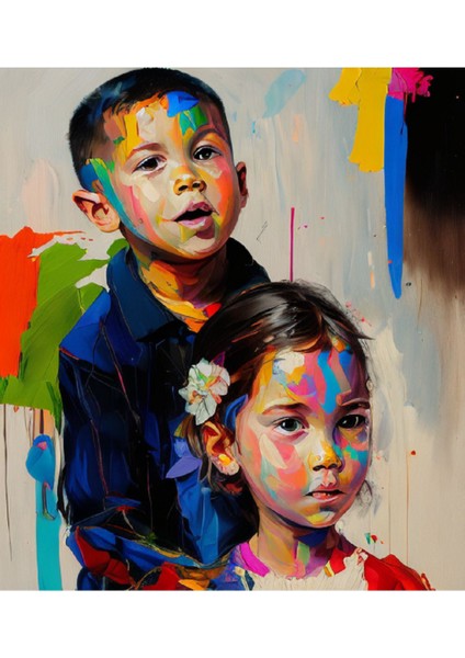 Renkli Baskılı Sayılarla Boyama Hobi Seti (Çerçeveli-Büyük Boy) 80X100 Cm: Kardeşler