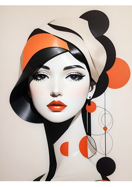 Renkli Baskılı Sayılarla Boyama Hobi Seti (Çerçeveli-Büyük Boy) 80X100 Cm: Şapkalı Kadın 2