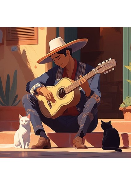 Renkli Baskılı Sayılarla Boyama Hobi Seti (Çerçeveli-Büyük Boy) 80X100 Cm: Gitarist 2