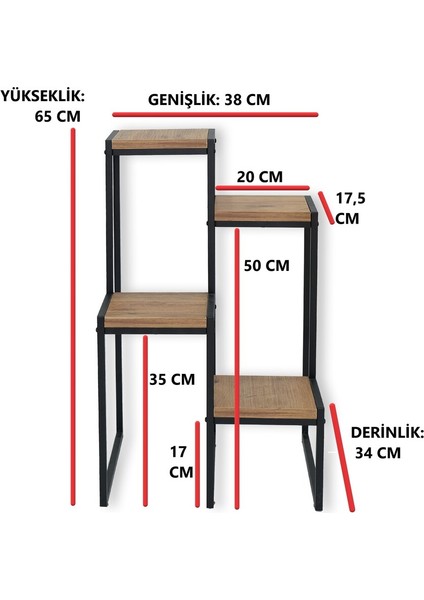 Bye Concept & More Metal Saksılık 4 Ahşap Raflı Dekoratif Saksı Standı Garden