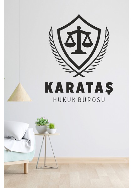 Avukatlara ve Hukuk Bürolarına Adalet Terazili Isim Yazılı Dekoratif Duvar Sticker modelleri