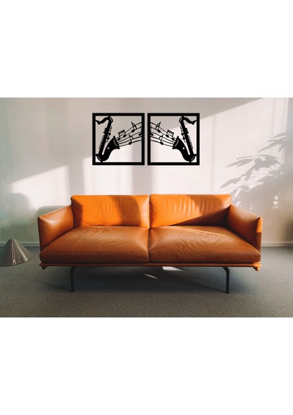 Müzik Saksafon Jazz Notalar Ahşap Mdf Duvar Dekoru Tablo