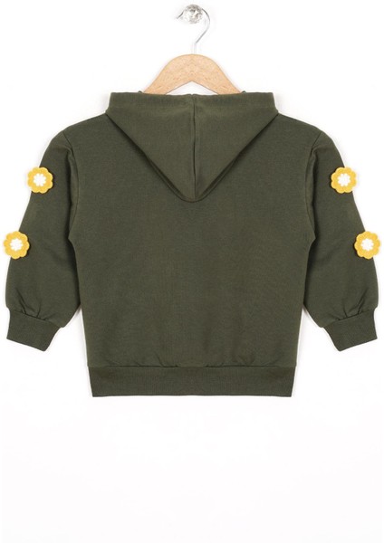 Kapüşonlu Uzun Kol Haki Renk Kız Çocuk Sweatshirt