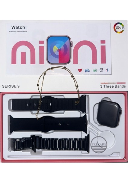 Mini Watch 9 Amoled Ekran 41MM Akıllı Saat +2 Kordon ve Bileklik Hediyeli