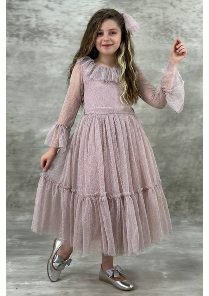 Pırıltılı Kız Abiye Kids Mezuniyet Düğün Nişan Lila Elbise