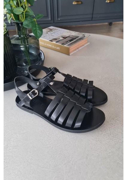 004 8006 Topukla Kadın Düz Taban Deri Bodrum Sandalet fırsatları