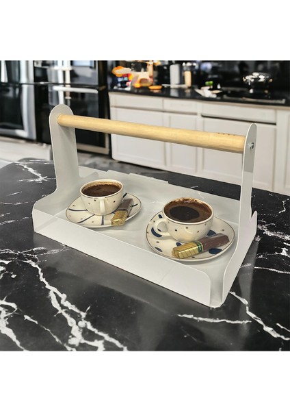 Ahşap Saplı Beyaz 30X17CM Metal Servis, Sunum, Dekoratif Tepsi fiyatları