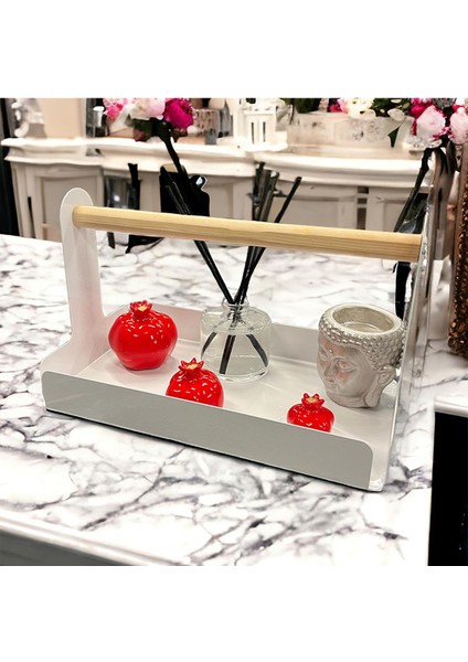 Ahşap Saplı Beyaz 30X17CM Metal Servis, Sunum, Dekoratif Tepsi modelleri