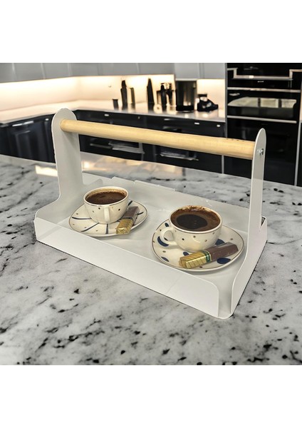 Ahşap Saplı Beyaz 30X17CM Metal Servis, Sunum, Dekoratif Tepsi indirimleri