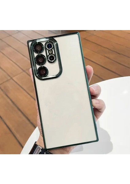 Galaxy S24 Ultra Kılıf 3D Kamera ve Lens Korumalı Arkası Şeffaf Kenarı Renkli Ultra Lüks Razer Platin Silicone Case