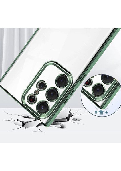 Galaxy S24 Ultra Kılıf 3D Kamera ve Lens Korumalı Arkası Şeffaf Kenarı Renkli Ultra Lüks Razer Platin Silicone Case