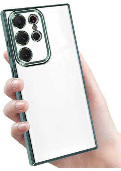 Galaxy S24 Ultra Kılıf 3D Kamera ve Lens Korumalı Arkası Şeffaf Kenarı Renkli Ultra Lüks Razer Platin Silicone Case