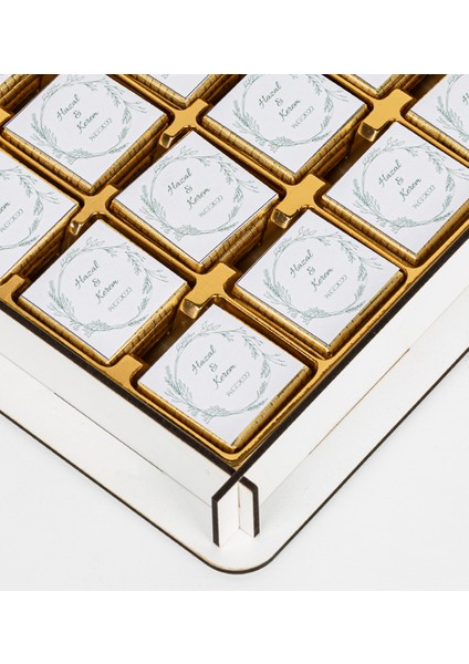 Kişiye Özel Ahşap Kutulu ve Kişiye Özel Madlen Çikolatalı Nişan-Söz Çikolatası 72 Adet modelleri