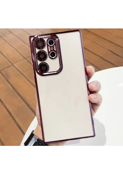 Galaxy S24 Ultra Kılıf 3D Kamera ve Lens Korumalı Arkası Şeffaf Kenarı Renkli Ultra Lüks Razer Platin Silicone Case