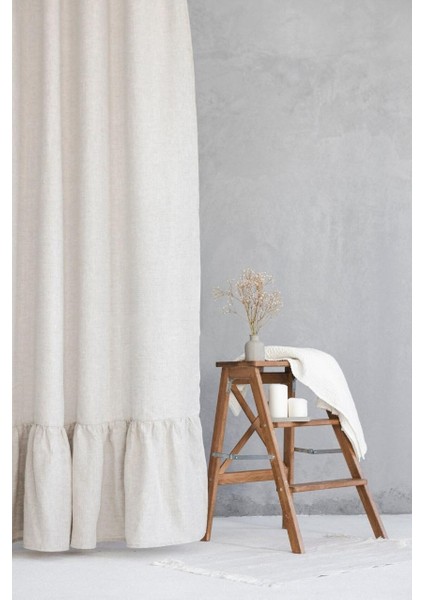 Keten Fon Perde Fırfırlı Tasarım Tek Kanat Doğal Renk Mutfak ve Salon İçin