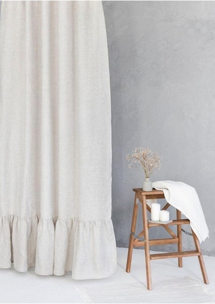 Keten Fon Perde Fırfırlı Tasarım Tek Kanat Doğal Renk Mutfak ve Salon İçin fiyatları