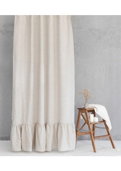 Keten Fon Perde Fırfırlı Tasarım Tek Kanat Doğal Renk Mutfak ve Salon İçin modelleri