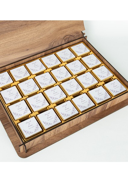 Kişiye Özel Ahşap Kutulu ve Kişiye Özel Madlen Çikolatalı Nişan-Söz Çikolatası 72 Adet fiyatları